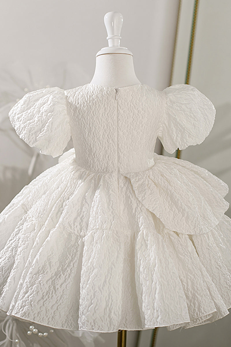 Ball Gown Bateau Tiered Cute Flower Girl Dress Ivory First Communion Dress QF1046