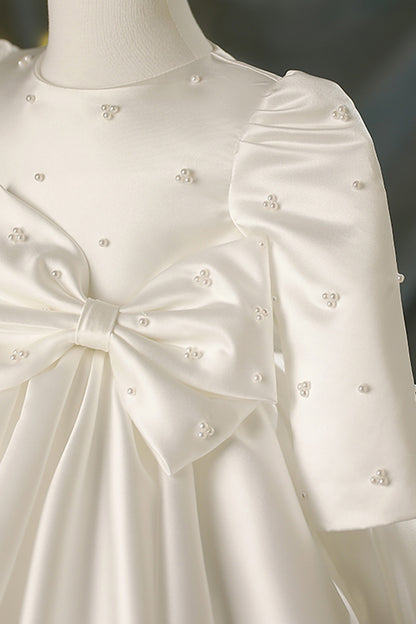 Ball Gown Pearls Long Sleeves Flower Girl Dress Cute First Communion Dress QF1048
