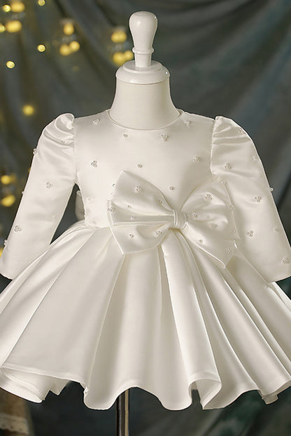 Ball Gown Pearls Long Sleeves Flower Girl Dress Cute First Communion Dress QF1048