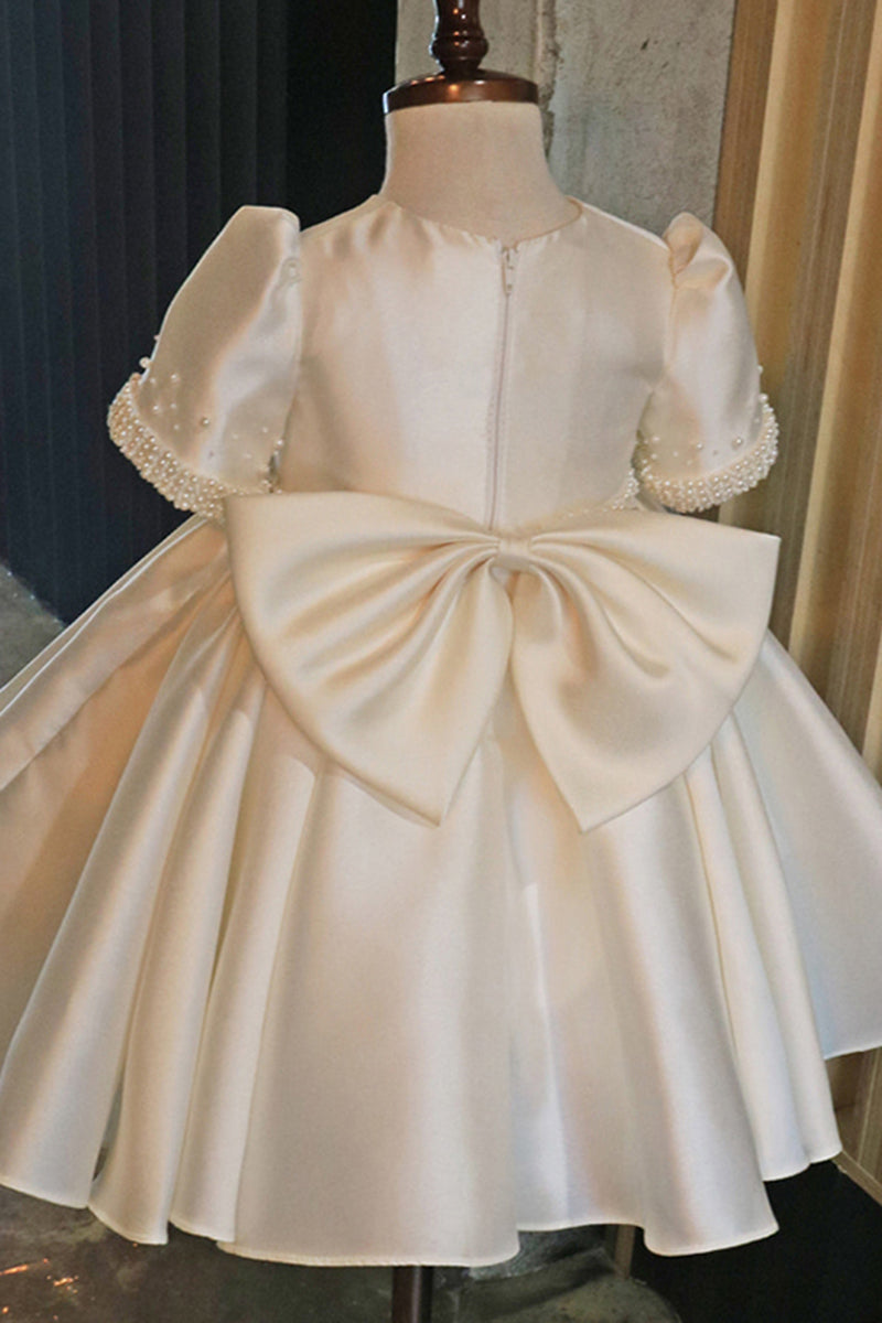 Ball Gown Pearls Short Sleeves Cute Flower Girl Dress First Communion Dress QF1049