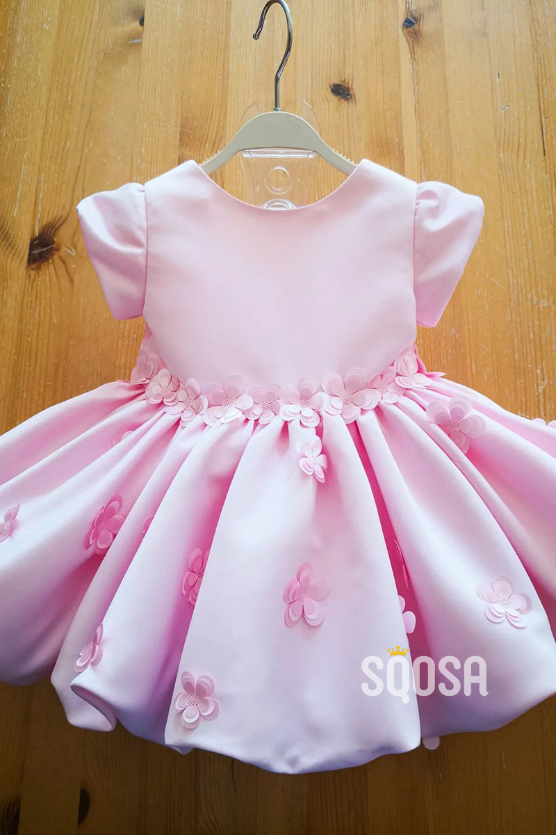 A-line Scoop Appliques Cute Pink Flower Girl Dress First Communion Dress QF1009