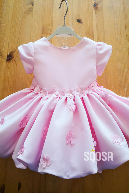 A-line Scoop Appliques Cute Pink Flower Girl Dress First Communion Dress QF1009