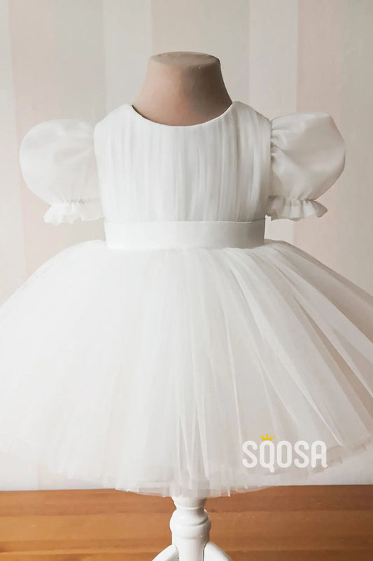 A-line Short Sleeves Ivory Flower Girl Dress First Communion Dress QF1011