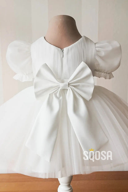 A-line Short Sleeves Ivory Flower Girl Dress First Communion Dress QF1011