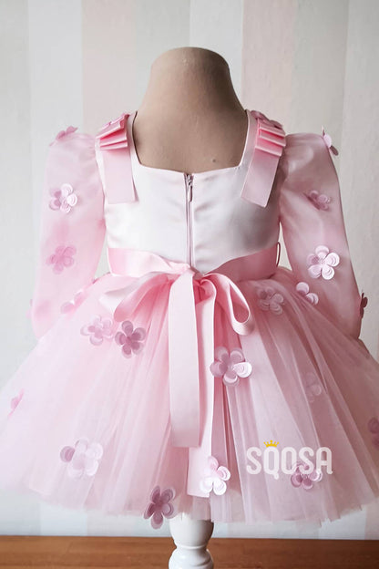 A-line Scoop Appliques Long Sleeves Cute Flower Girl Dress First Communion Dress QF1014