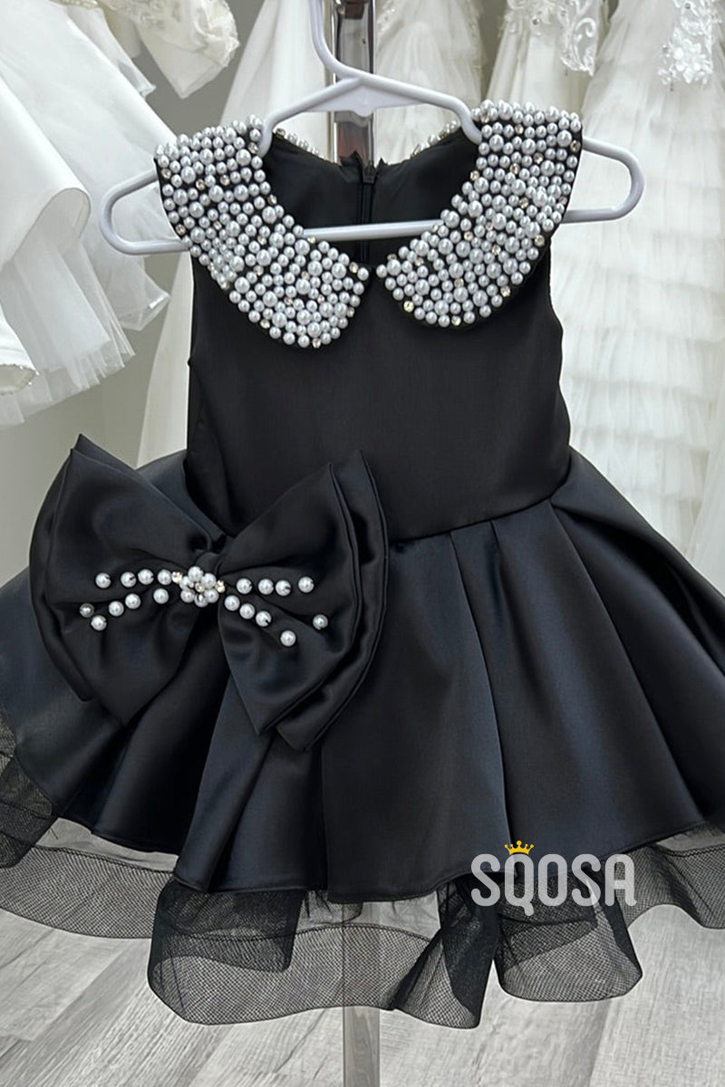 A-line Scoop Pearls Cute Flower Girl Dress First Communion Dress QF1020