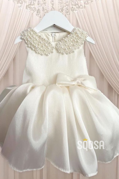 A-line Scoop Pearls Cute Flower Girl Dress First Communion Dress QF1020