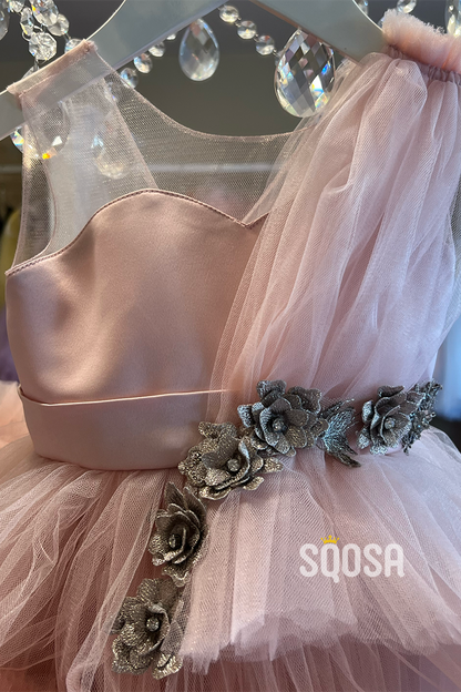 Ball Gown V-neck 3D Flowers Cute Flower Girl Dress First Communion Dress QF1021