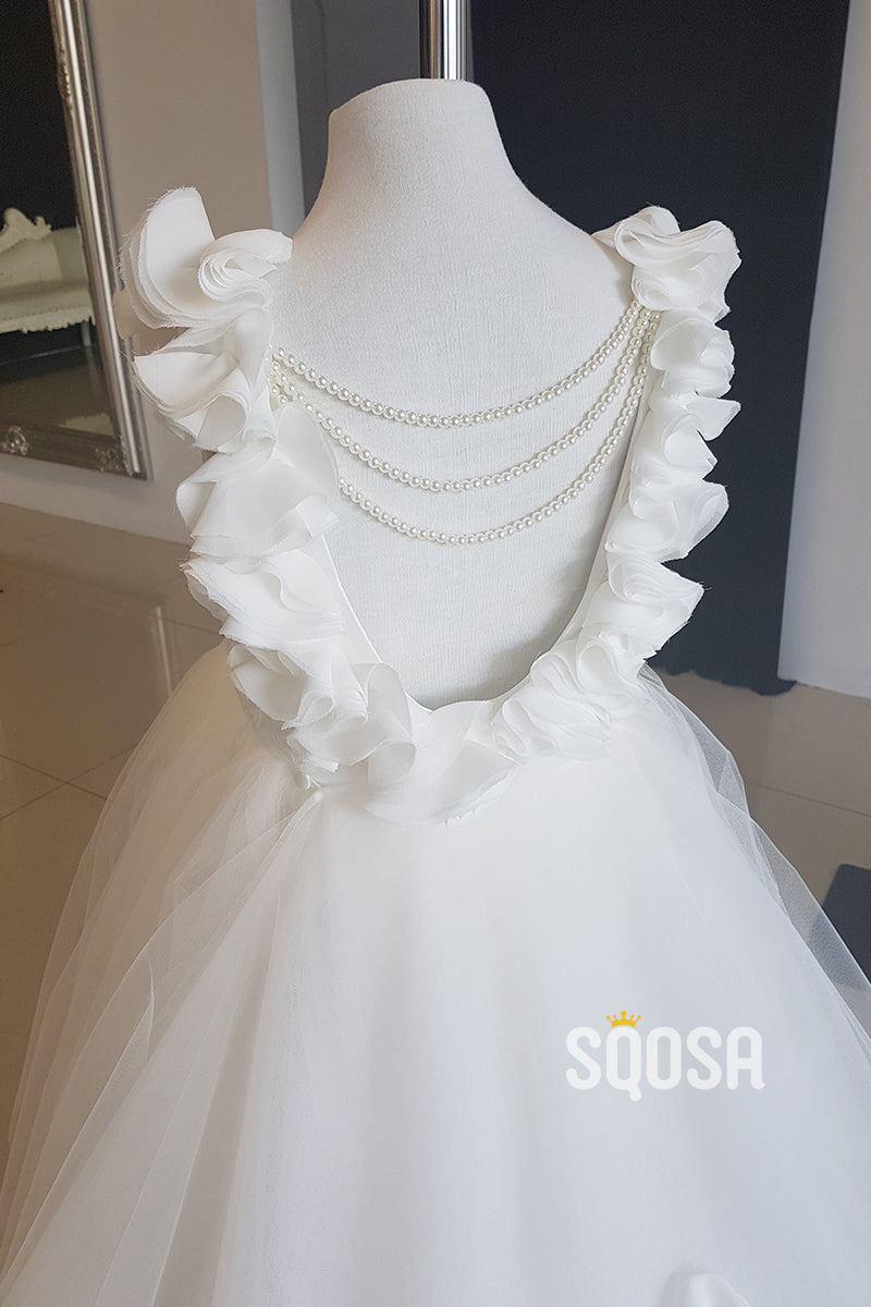 A-line Scoop 3D Flower Ivory Flower Girl Dress First Communion Dress QF1029