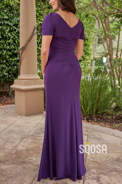 Charming Matte Jersey Fit & Flare Gown with Asymmetrical Neckline and Hand Beaded Appliqué QM3105
