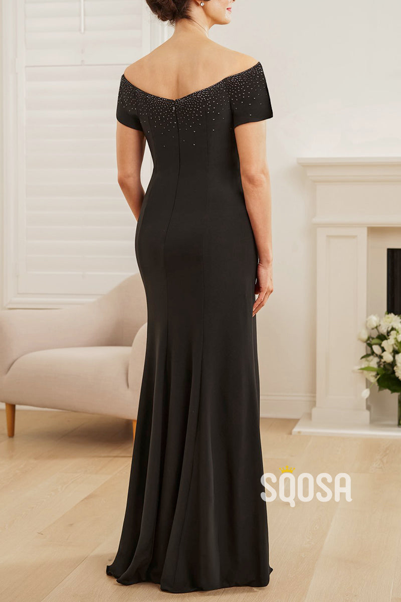 Beautiful Matte Jersey Fit & Flare Dress with Portrait Neckline and Asymmetrical Waistline with Ruffles QM3114