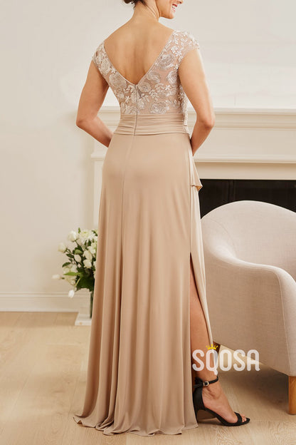 Fabulous Matte Jersey and Becky Embroidery Lace Fit & Flare Dress with Boat Neckline and Cap sleeves QM3116