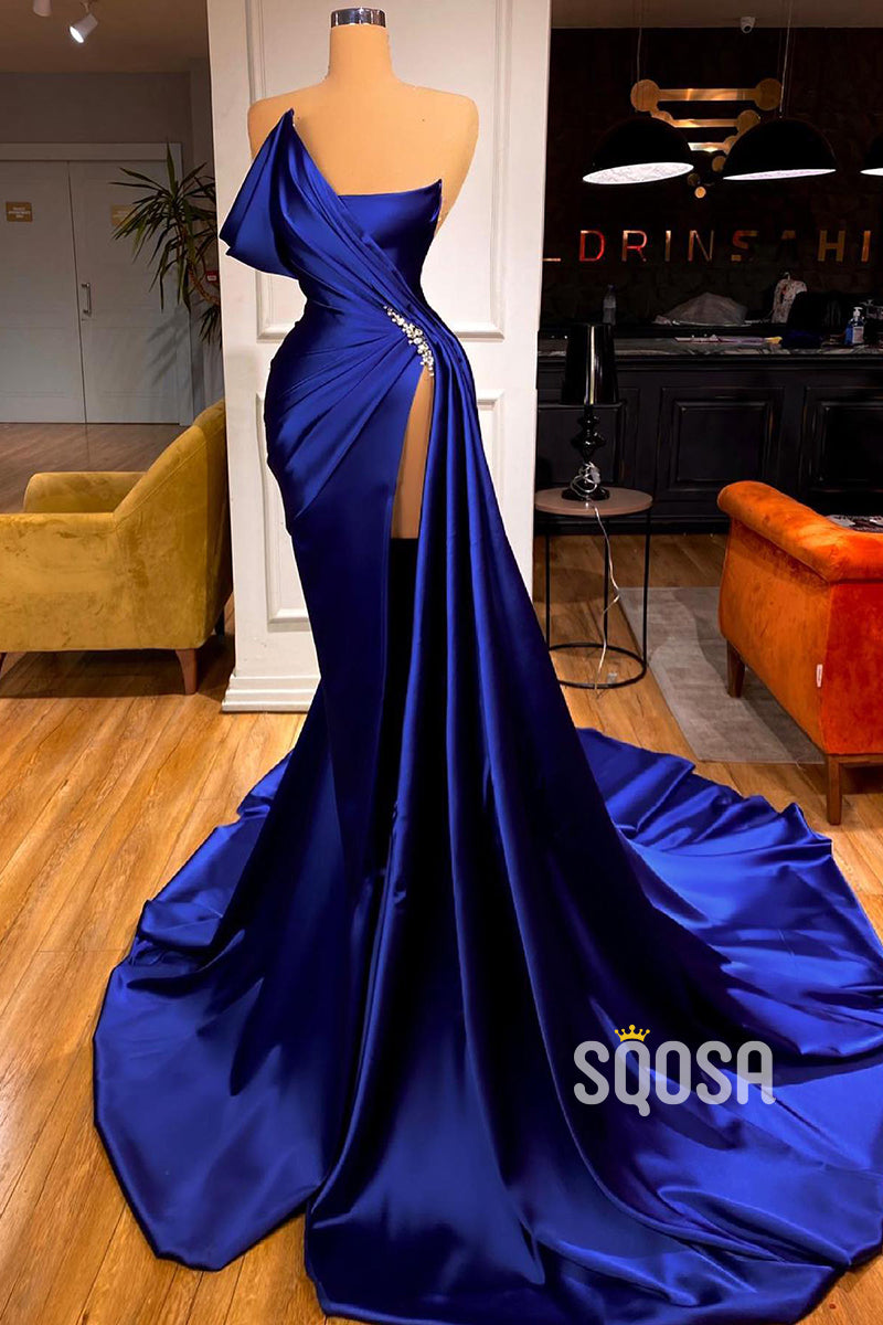 A-line Strapless Pleats Long Prom Dress Birthday Dress QP2580