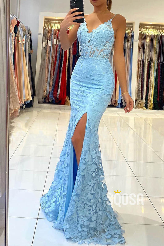 Mermaid/Trumpet Formal Dress Exquisite Lace High Split Long Prom Dress QP2605|SQOSA
