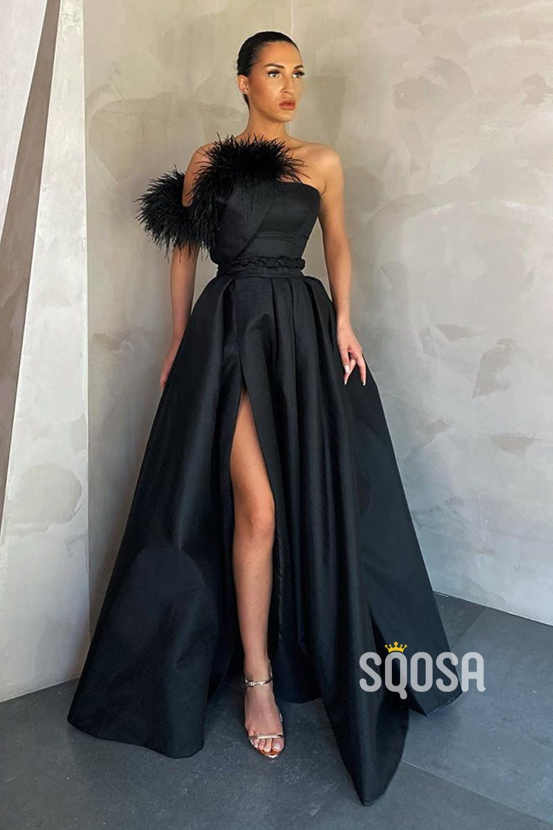 A-line High Split Strapless Prom Dress with Pockets QP2734|SQOSA