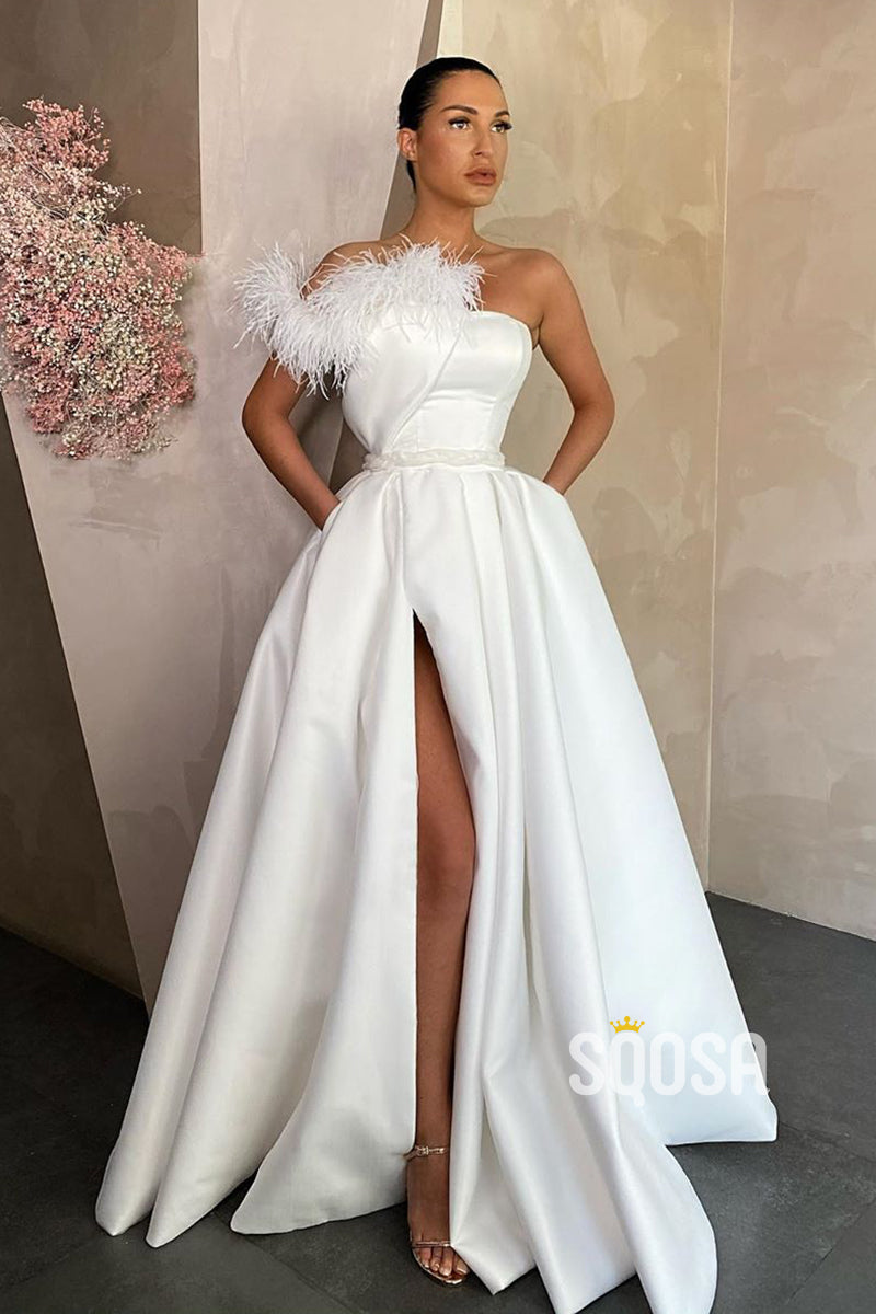 A-line High Split Strapless Prom Dress with Pockets QP2734|SQOSA