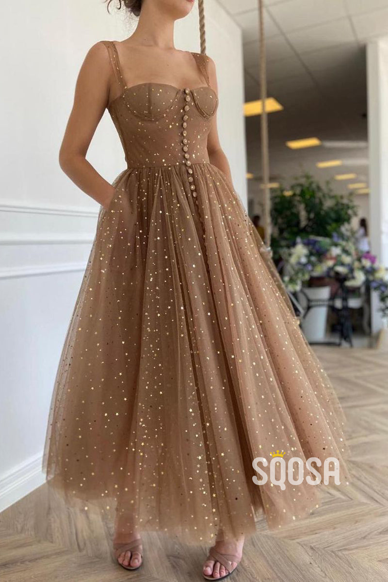 Spaghetti Straps Sweetheart Tulle Prom Dress with Pockets QP2752|SQOSA