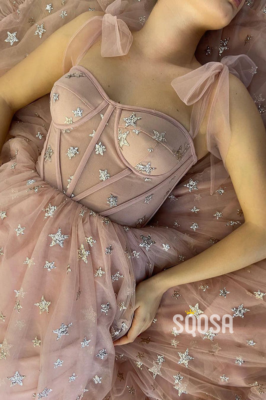 Pink Star Lace Sweetheart Formal Dress Floor Length QP2754|SQOSA