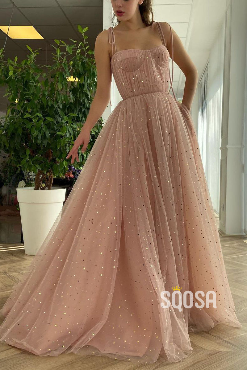 Spaghetti Straps Sweetheart Pink Sequined Sparkly Prom Dress QP2756|SQOSA