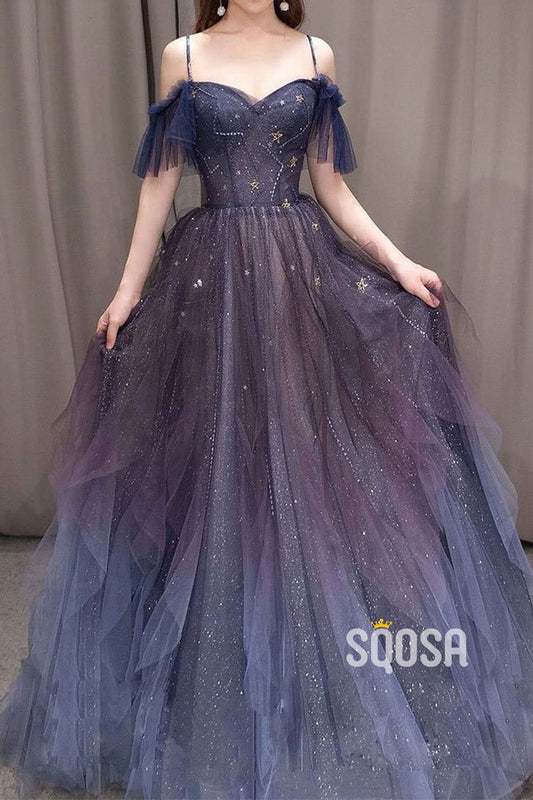 Spaghetti Straps Tulle Sparkly Prom Dress QP3001|SQOSA
