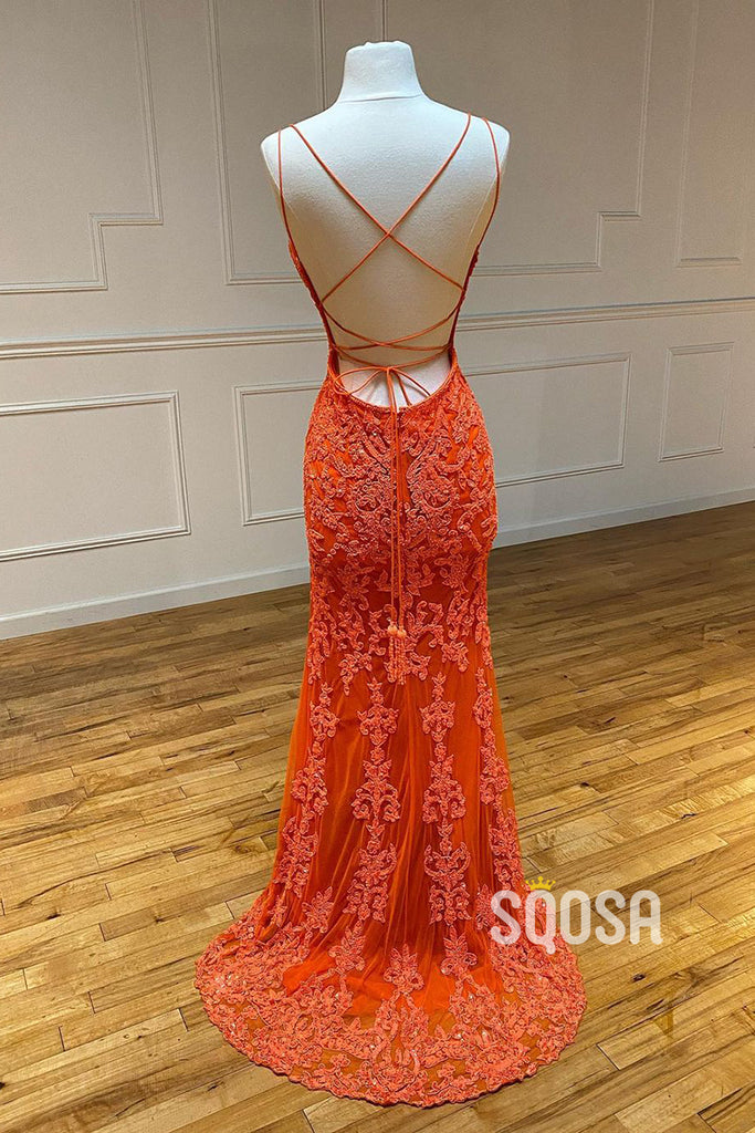 Plunging V-neck Appliques Mermaid Prom Dress QP3037|SQOSA