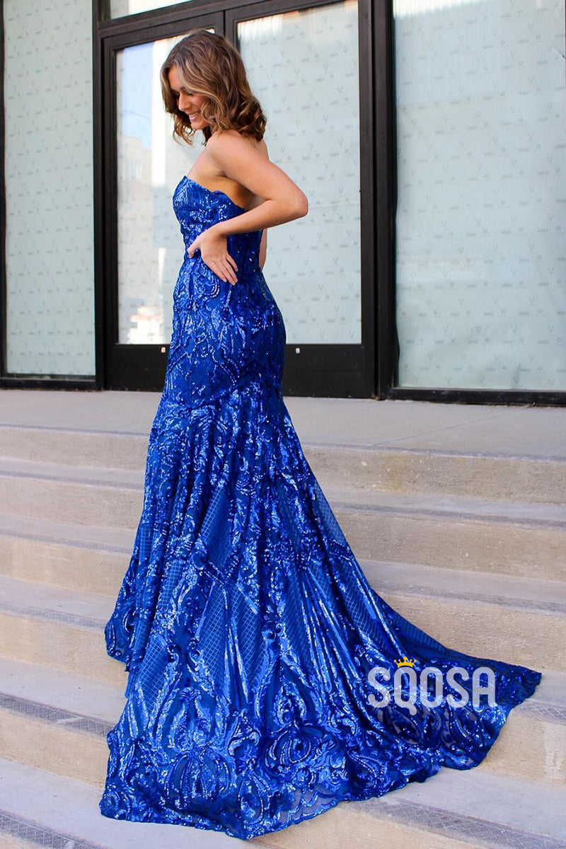 Royal Blue Sequin Lace Mermaid Prom Dress QP2891|SQOSA