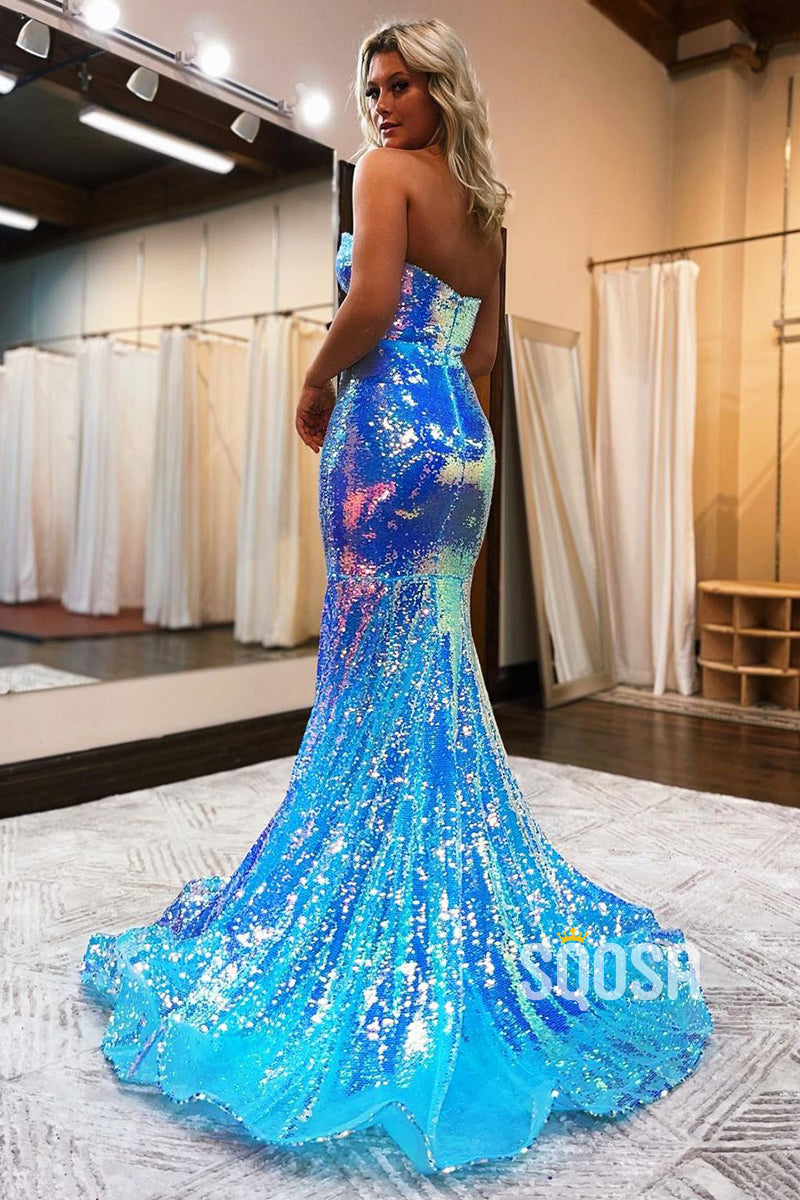 Sexy V-Neck Sequins Sparkly Prom Dress with Slit QP2868|SQOSA