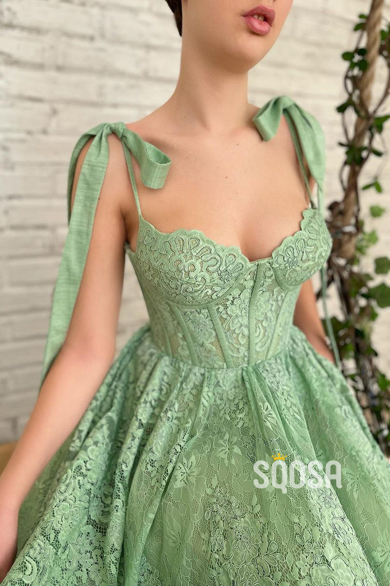 Spaghetti Straps Lace Vintage Prom Dress with Pockets QP2881|SQOSA