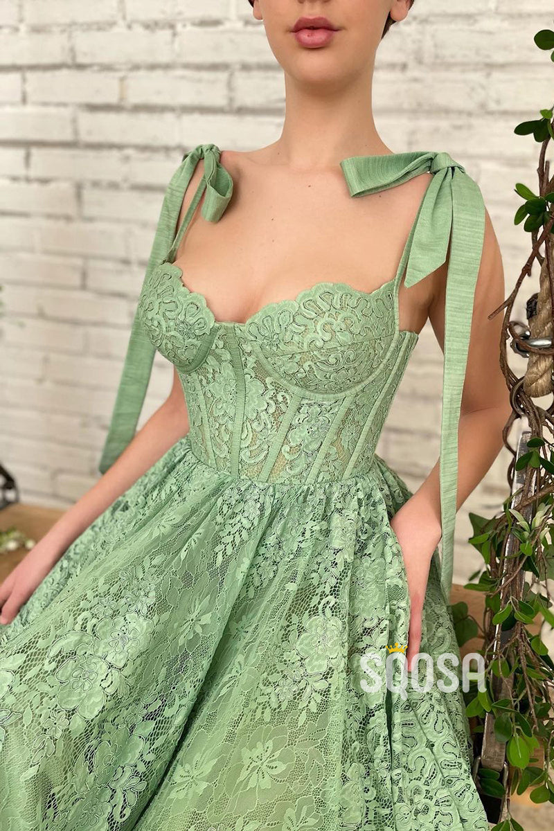 Spaghetti Straps Lace Vintage Prom Dress with Pockets QP2881|SQOSA