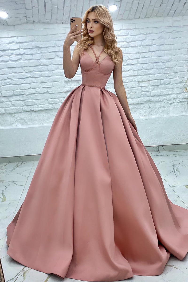 Spaghetti Straps A-line Pink Prom Ball Gown QP0858