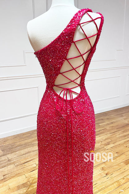 Unique One Shoulder Sequins Sparkly Prom Dress QP0917