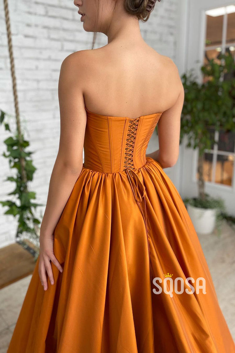 Chic Strapless Satin A-line Long Formal Evening Dress QP0976|SQOSA