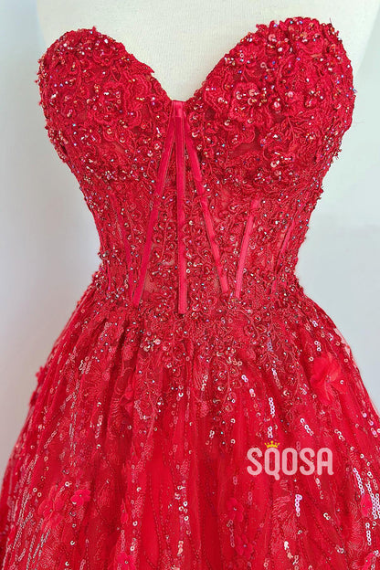 A-line Sweetheart Beads Lace Long Prom Dress Sweet 16 QP0996
