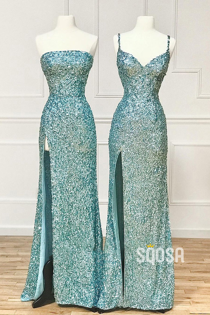 Sheath/Columen Sequins Long Prom Dress with Slit QP2559|SQOSA