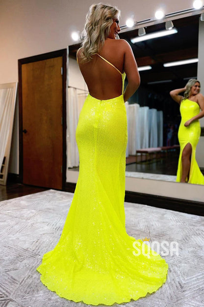 One Shoulder Sequins Sparkly Prom Dress with Slit QP2573|SQOSA