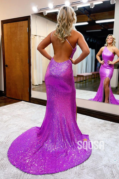 One Shoulder Sequins Sparkly Prom Dress with Slit QP2573|SQOSA