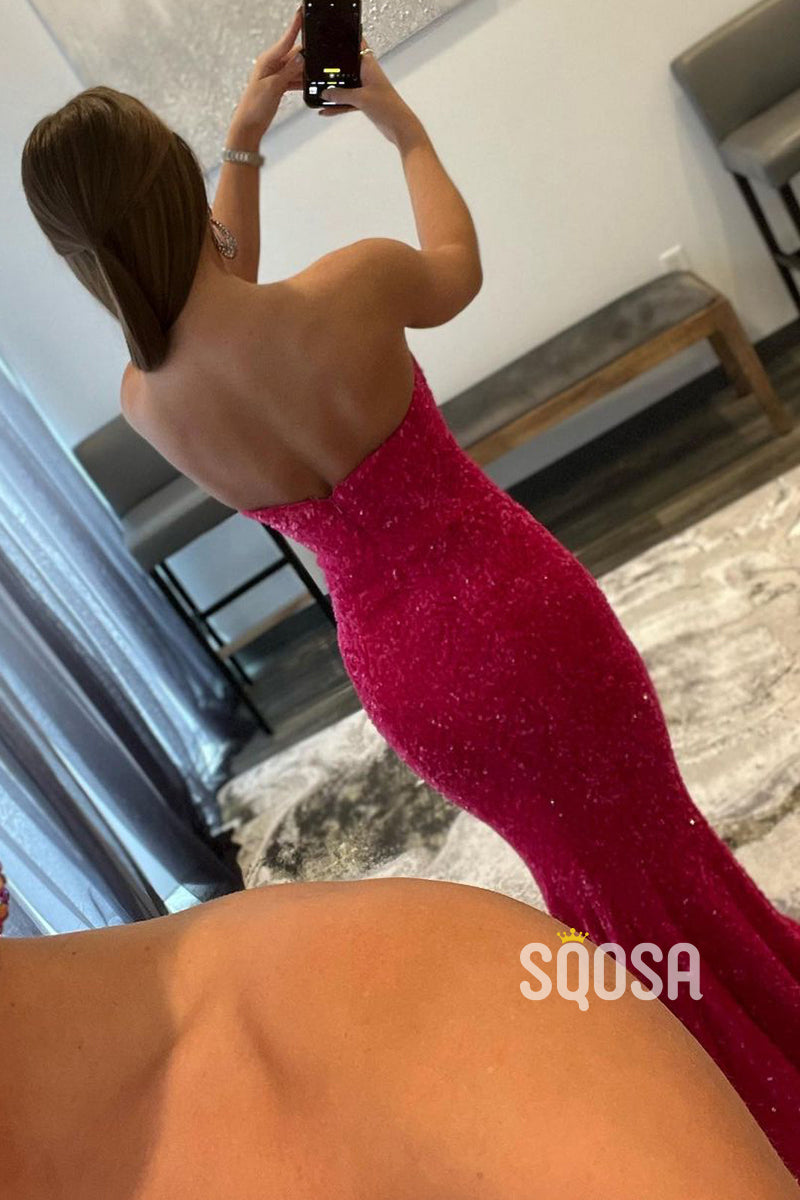Sexy V-Neck Mermaid Long Prom Dress Glitter QP2582|SQOSA