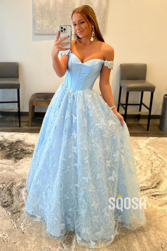 Off Shoulder Exquisite Lace Senior Prom Dress QP2591|SQOSA