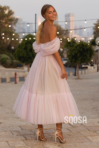 Off the Shoulder Pleats Pink Formal Prom Dress QP2633