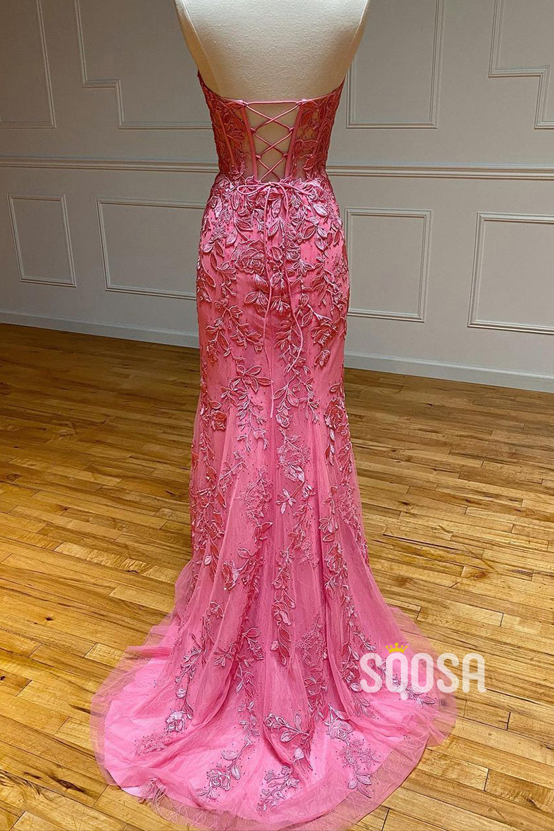 Sexy V-neck Lace Appliques Sheath/Column Long Prom Dress QP2824|SQOSA