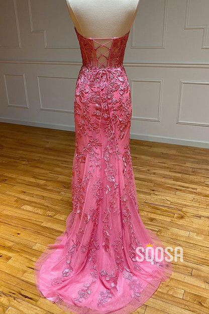 Sexy V-neck Lace Appliques Sheath/Column Long Prom Dress QP2824|SQOSA