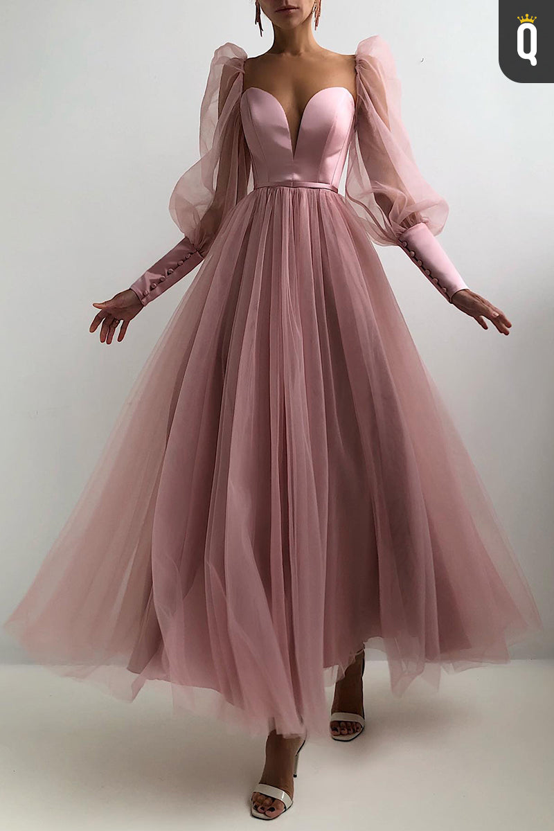 Plunging V-Neck Long Sleeves Formal Party Dress Sweet 16 QP2974