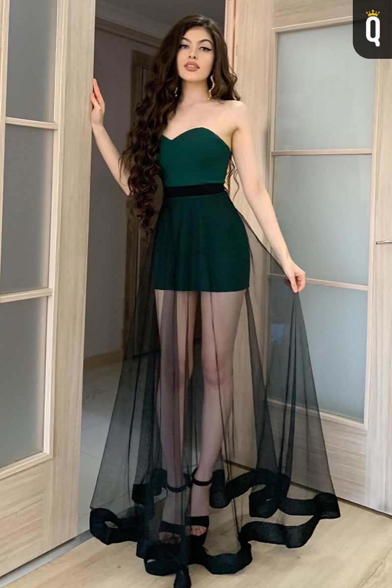 Black V-Cut Sleeves Band Prom Party Dress (36191400) - eDressit