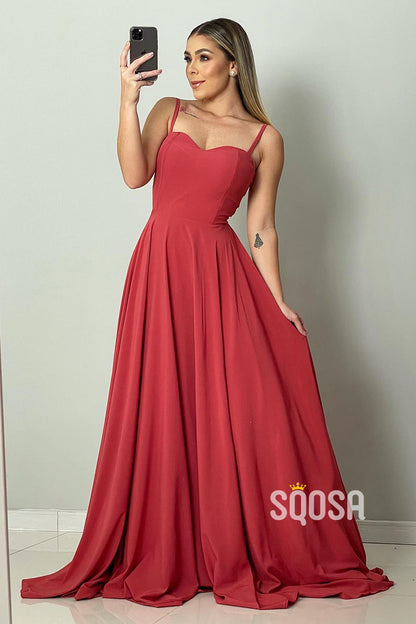 Spaghetti Straps Sweetheart Long Bridesmaid Dress Formal Gown QP3067