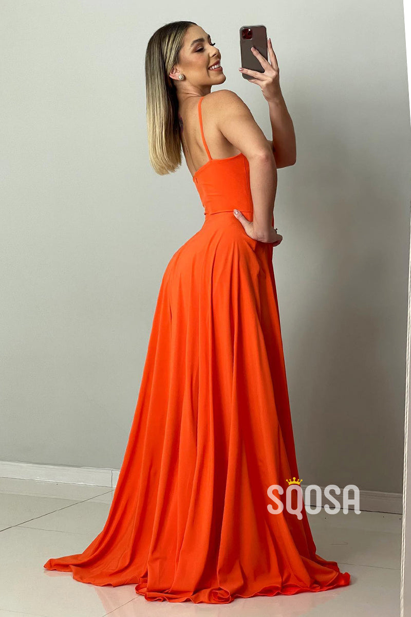 Spaghetti Straps Sweetheart Long Bridesmaid Dress Formal Gown QP3067