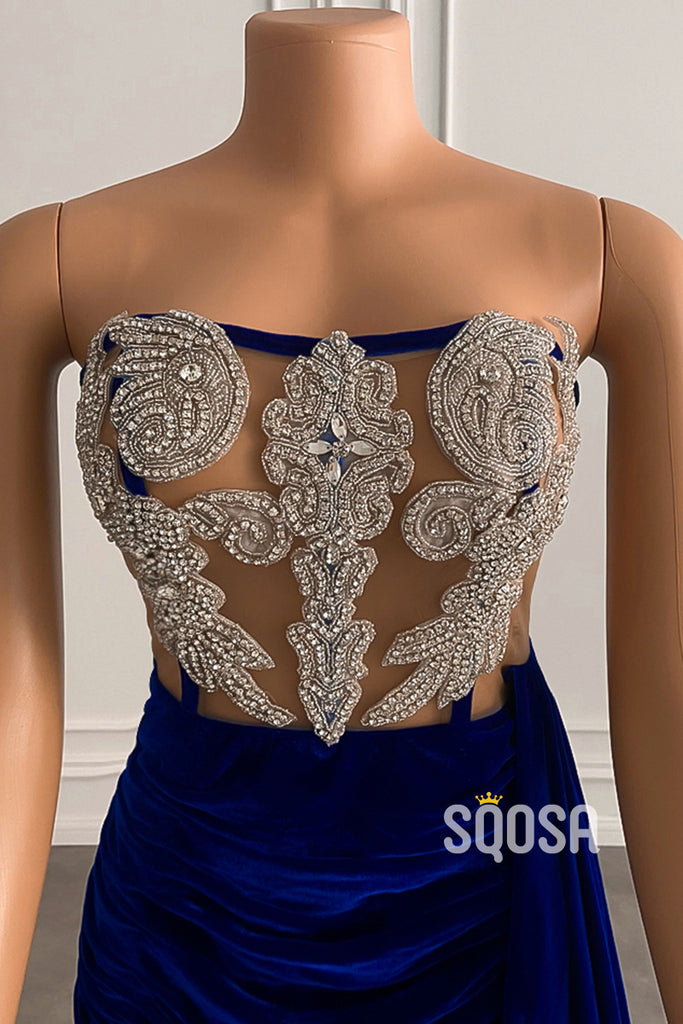 Strapless Heavy Beads Velvet Short Africa Prom Dress for Black Girl QP3102|SQOSA