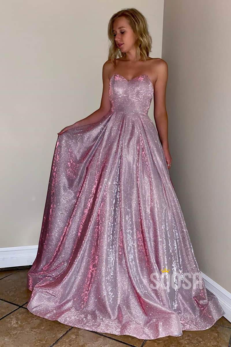 A-line Sweetheart Sparkle Prom Dress with Pockets QP2147|SQOSA