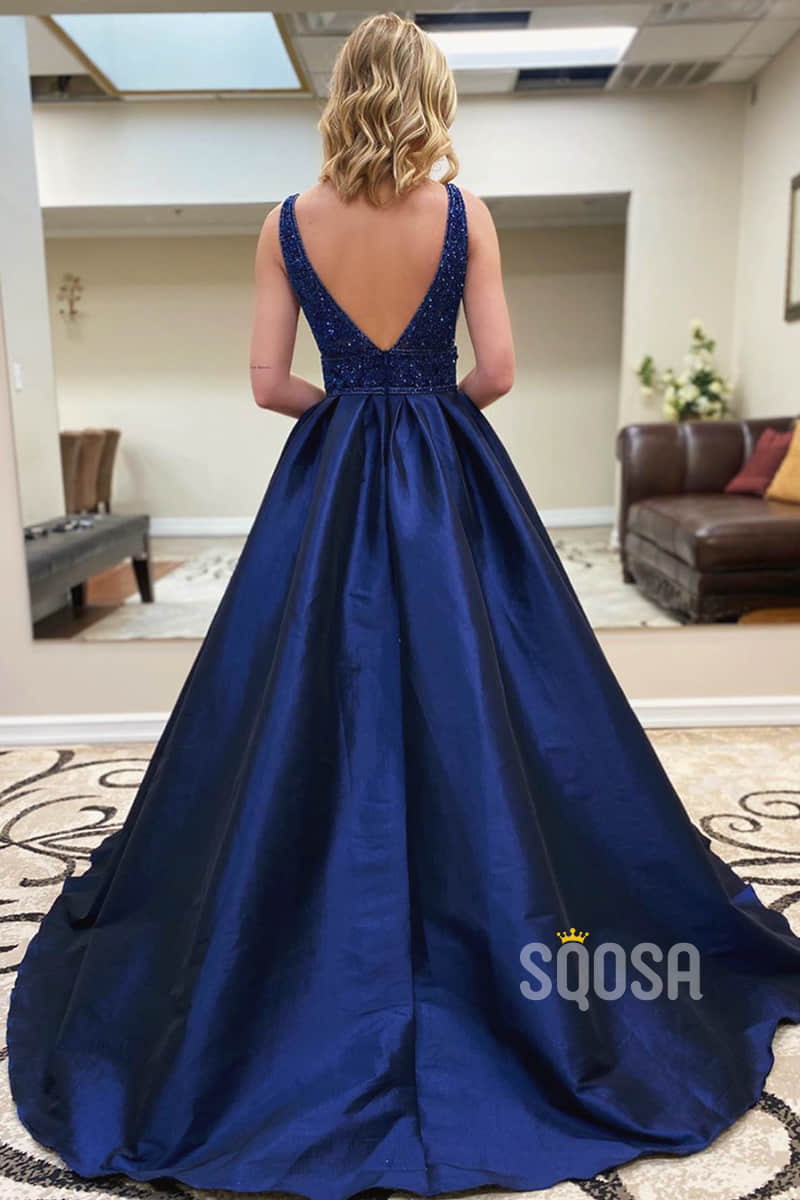 Gorgeous Royal Blue Pleated Satin High Neck Beading Evening Dress with Long  Sleeves QD005 | Prom dresses long with sleeves, Prom dresses with sleeves,  Prom dresses ball gown