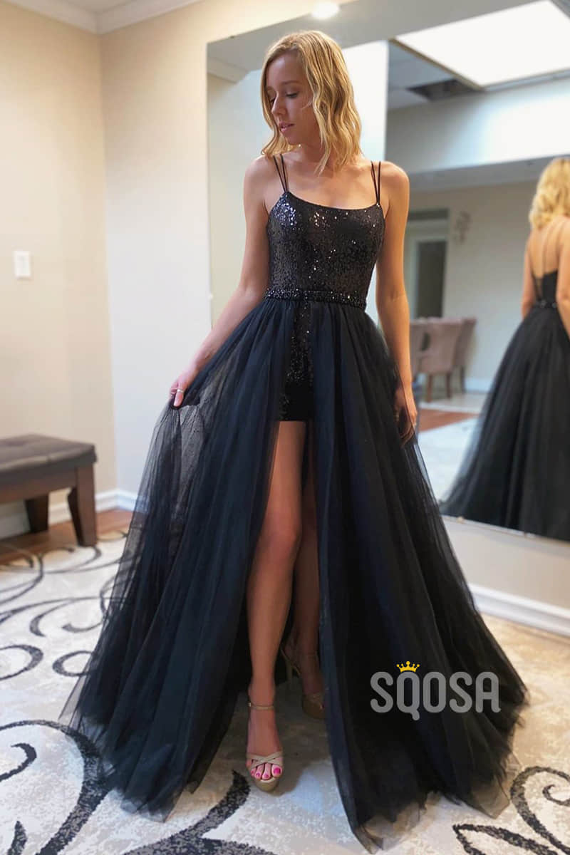 A-line Chic Scoop Sequins Detachable Skirt Senior Prom Dress Homecoming Dress QP2263|SQOSA