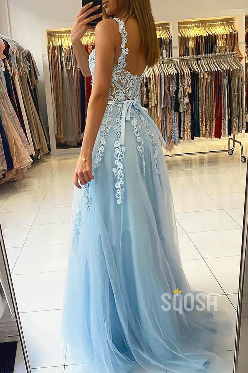 A-line Sweetheart Chic Lace Appliques Long Prom Dress Formal Evening Gowns QP2275|SQOSA